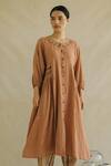 Cord_Brown Cotton Blend Hand Embroidered Dress And Pant Set_Online_at_Aza_Fashions