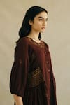 Cord_Maroon Cotton Blend Hand Embroidered Dress And Pant Set _Online_at_Aza_Fashions