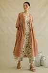 Buy_Cord_Brown Cotton Moss Embroidered Jacket And Kurta Set _at_Aza_Fashions