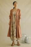 Buy_Cord_Brown Cotton Moss Embroidered Jacket And Kurta Set _Online_at_Aza_Fashions