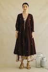 Buy_Cord_Maroon Cotton Moss Embroidered Jacket And Kurta Set_at_Aza_Fashions