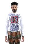 Shop_MR. Ajay Kumar_White Cotton Digital Print Animal And Floral Luxe Shirt _Online_at_Aza_Fashions