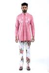 Buy_MR. Ajay Kumar_Pink Cotton Embroidery Digital Print Animal And Rose Motif Shirt _at_Aza_Fashions