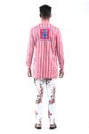 Shop_MR. Ajay Kumar_Pink Cotton Embroidery Digital Print Animal And Rose Motif Shirt _at_Aza_Fashions