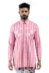 Shop_MR. Ajay Kumar_Pink Cotton Embroidery Digital Print Animal And Rose Motif Shirt _Online_at_Aza_Fashions