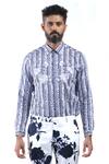 MR. Ajay Kumar_Blue Cotton Digital Print Animal And Rose Flower Shirt _Online_at_Aza_Fashions