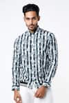 MR. Ajay Kumar Black Cotton Striped And Floral Print Jacket Style Shirt Online at Aza Fashions MR. Ajay Kumar_Black Cotton Striped And Floral Print Jacket Style Shirt _Online_at_Aza_Fashions