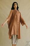 Buy_Cord_Brown Cotton Poplin Embroidered Asymmetric Tunic _at_Aza_Fashions