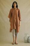 Buy_Cord_Brown Cotton Poplin Embroidered Asymmetric Tunic _Online_at_Aza_Fashions