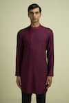 Buy_Philocaly_Purple Mulberry Silk Embroidered Kurta _at_Aza_Fashions