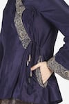 Shop_House of Three_Blue Silk V Neck Nafs Overlap Top  _Online_at_Aza_Fashions