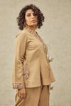 Buy House Of Three Beige Cotton Dobby V Neck Aafa Embroidered Angrakha Tunic at Aza Fashions Buy_House Of Three_Beige Cotton Dobby V Neck Aafa Embroidered Angrakha Tunic _at_Aza_Fashions
