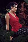 Buy_House of Three_Red Net V Neck Laal Embroidered Top  _at_Aza_Fashions