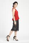 House of Three_Red Net V Neck Laal Embroidered Top  _Online_at_Aza_Fashions
