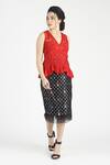 Buy_House of Three_Red Net V Neck Laal Embroidered Top  _Online_at_Aza_Fashions