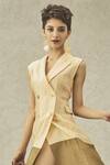 Shop House Of Three Beige Chanderi Notched Lapel Mahru Colorblock Dress at Aza Fashions Shop_House Of Three_Beige Chanderi Notched Lapel Mahru Colorblock Dress _at_Aza_Fashions