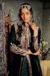 House of Three_Green Silk Velvet High Neck Mumtaz Jacket  _Online_at_Aza_Fashions