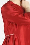 Shop_House of Three_Red Silk Round Ambika Angrakha Kurta  _Online_at_Aza_Fashions