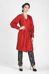 House of Three_Red Silk V Neck Bani Tunic  _Online_at_Aza_Fashions