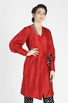 Buy_House of Three_Red Silk V Neck Bani Tunic  _Online_at_Aza_Fashions