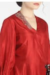 Shop_House of Three_Red Silk V Neck Bani Tunic  _Online_at_Aza_Fashions