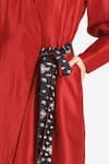 House of Three_Red Silk V Neck Bani Tunic  _at_Aza_Fashions