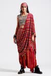 Buy_Aseem Kapoor_Red Cotton Silk Sadhavi Pre-draped Embellished Saree _at_Aza_Fashions