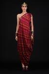 ASEEM KAPOOR_Red Georgette Rasa One Shoulder Dress _Online_at_Aza_Fashions