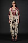 ASEEM KAPOOR_Beige Natural Crepe Embroidery V Neck Vayu Kaftan Jumpsuit  _Online_at_Aza_Fashions