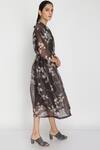 Arcvsh By Pallavi Singh_Grey Organza Bamberg Jacket Collar Dress Round Printed And Set _Online_at_Aza_Fashions