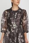 Arcvsh By Pallavi Singh_Grey Organza Bamberg Jacket Collar Dress Round Printed And Set _at_Aza_Fashions