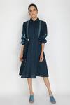 Buy_Arcvsh By Pallavi Singh_Blue Cotton, Linen Collared Neck Printed Shirt Dress _at_Aza_Fashions