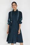Shop_Arcvsh By Pallavi Singh_Blue Cotton, Linen Collared Neck Printed Shirt Dress _Online_at_Aza_Fashions