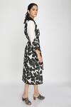 Arcvsh By Pallavi Singh_Black Cotton, Chanderi Lapel Collar Floral Print Dress _Online_at_Aza_Fashions