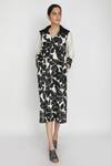 Buy_Arcvsh By Pallavi Singh_Black Cotton, Chanderi Lapel Collar Floral Print Dress _Online_at_Aza_Fashions