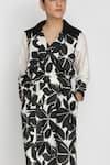 Arcvsh By Pallavi Singh_Black Cotton, Chanderi Lapel Collar Floral Print Dress _at_Aza_Fashions
