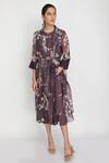 Buy_Arcvsh By Pallavi Singh_Purple Bamberg, Thick Organza Jacket Collar Dress Round Printed And Set _at_Aza_Fashions
