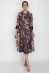 Buy_Arcvsh By Pallavi Singh_Purple Bamberg, Thick Organza Jacket Collar Dress Round Printed And Set _Online_at_Aza_Fashions