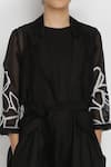 Arcvsh By Pallavi Singh_Black Organza, Linen Jacket Lapel Collar Jumpsuit Round And Set _at_Aza_Fashions