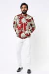 Buy_Mr. Ajay Kumar_Maroon Cotton Floral Print Bomber Jacket_at_Aza_Fashions