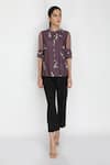 Buy_Arcvsh By Pallavi Singh_Purple Organza, Linen, Bamberg Round Floral Print Top _Online_at_Aza_Fashions