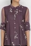 Arcvsh By Pallavi Singh_Purple Organza, Linen, Bamberg Round Floral Print Top _at_Aza_Fashions