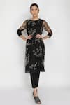 Buy_Arcvsh By Pallavi Singh_Black Chanderi Organza Round Floral Print Layered Tunic _at_Aza_Fashions