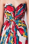 Buy_Saaksha & Kinni_Multi Color Chiffon, Satin Sweetheart Neck Ikat Print Bandeau Pleated Dress _Online_at_Aza_Fashions