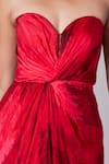 Saaksha & Kinni_Red Chiffon Embroidery Sweetheart Neck Bandeau Pleated Dress _Online_at_Aza_Fashions