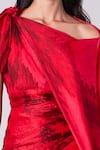 Saaksha & Kinni_Red Chiffon Embroidery Asymmetric Draped Saree Dress For Women_Online_at_Aza_Fashions