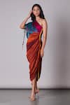 Buy_Saaksha & Kinni_Multi Color Cotton Silk Embroidery Asymmetric One Shoulder Saree Dress For Women_at_Aza_Fashions
