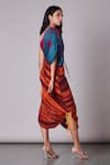 Shop_Saaksha & Kinni_Multi Color Cotton Silk Embroidery Asymmetric One Shoulder Saree Dress For Women_at_Aza_Fashions
