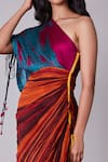 Saaksha & Kinni_Multi Color Cotton Silk Embroidery Asymmetric One Shoulder Saree Dress For Women_Online_at_Aza_Fashions
