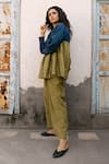 Ayaka_Green 100% Cotton Corduroy Broad Hem Trousers _Online_at_Aza_Fashions